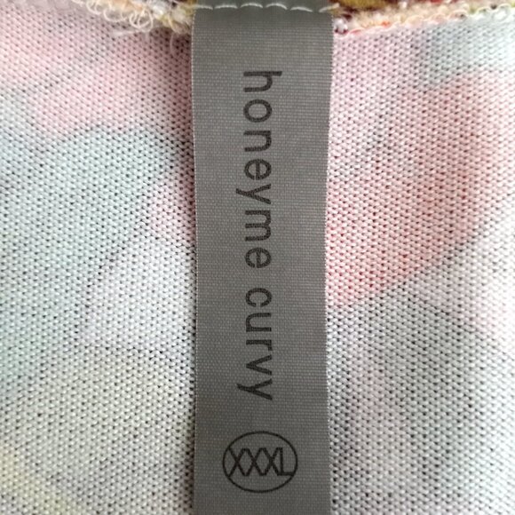 Honeyme Curvy Retro Mod Floral Tunic Tee Top V-Neck Short Sleeve - Picture 4 of 5